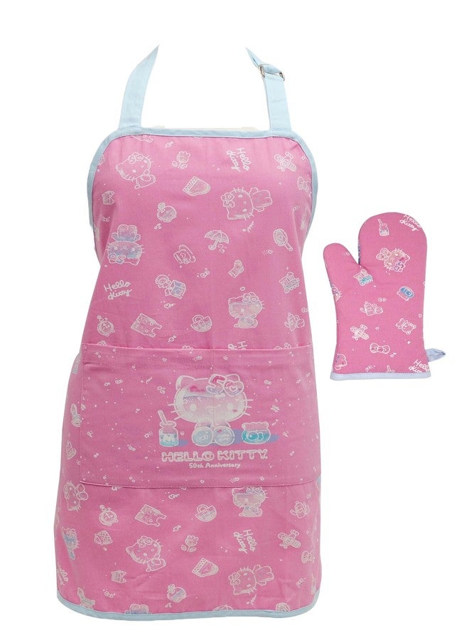 Handstand Kitchen Hello Kitty Commemorative 50th Anniversary Print 28" Adult Apron and Oven Mitt Set - Image 1