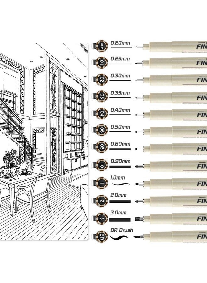 Amitasha 12 Pc Black Fine Point Technical Pens Set With Different Nib Sizes - Extra Fine Point Fineliner Pen For Calligraphy, Drawing, Writing, Designing, Comic, Waterproof & Quick Drying - Image 2