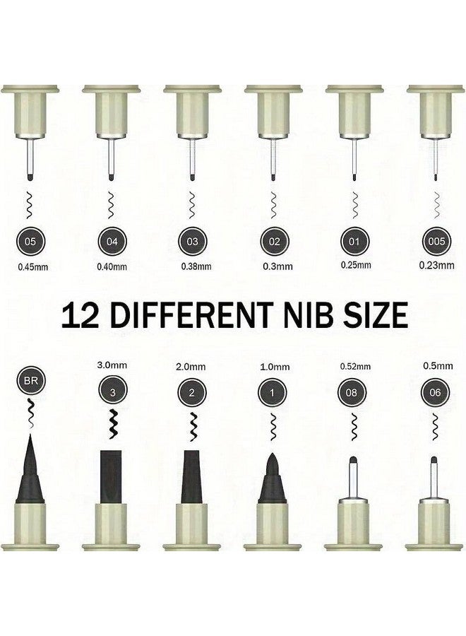 Amitasha 12 Pc Black Fine Point Technical Pens Set With Different Nib Sizes - Extra Fine Point Fineliner Pen For Calligraphy, Drawing, Writing, Designing, Comic, Waterproof & Quick Drying - Image 4