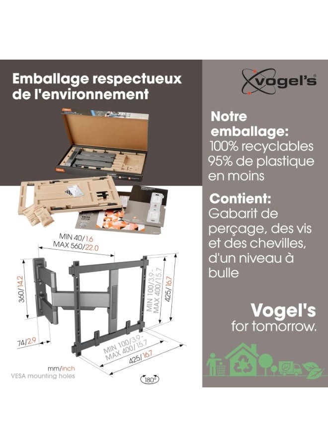 Vogel's TVM 5445 Full-Motion Ultra-Thin TV Wall Mount Bracket for 32 40 43 45 50 60 65 Inch TVs, Holds Up To Max. 35 KG, Swivels Up To 180°, Bracket Max. VESA 400x400, Universally Compatible - Image 4