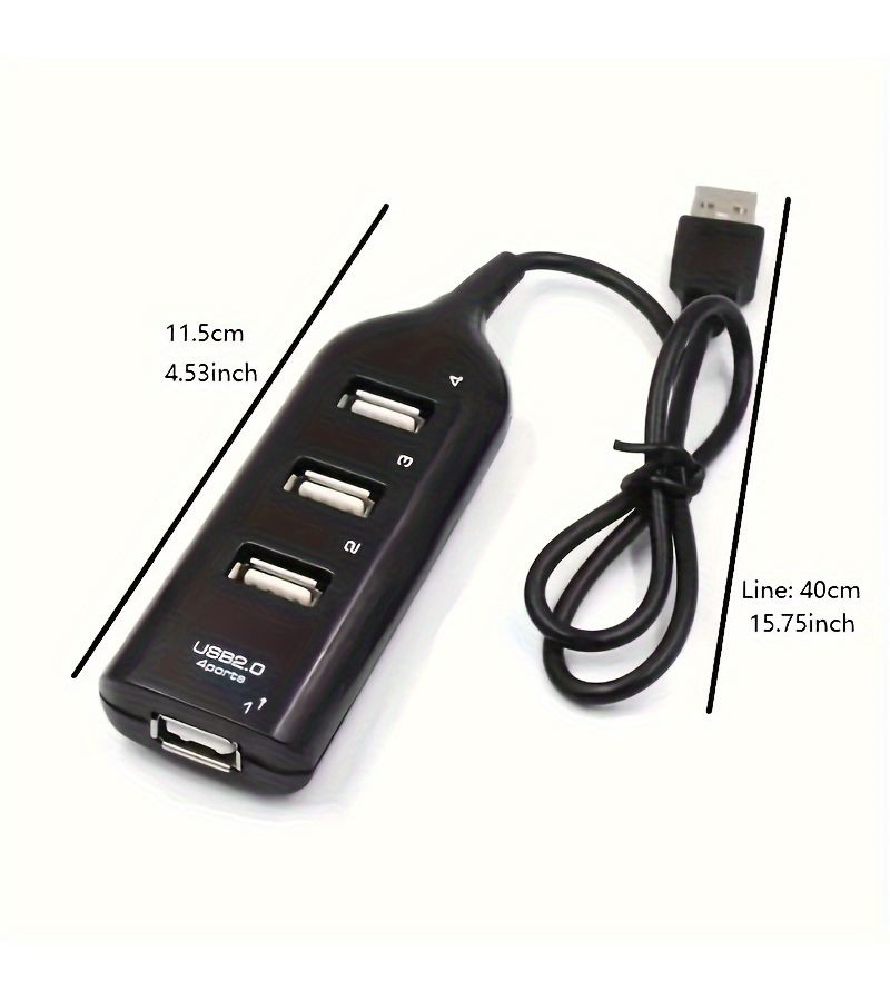 4 منافذ USB 2.0 Hub عالي السرعة متعدد منافذ USB باللون الأسود لإكسسوارات الكمبيوتر - Image 4