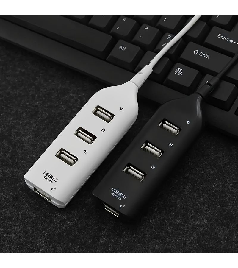 4 منافذ USB 2.0 Hub عالي السرعة متعدد منافذ USB باللون الأسود لإكسسوارات الكمبيوتر - Image 1