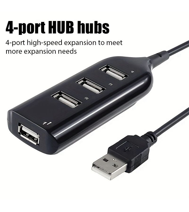 4 منافذ USB 2.0 Hub عالي السرعة متعدد منافذ USB باللون الأسود لإكسسوارات الكمبيوتر - Image 2