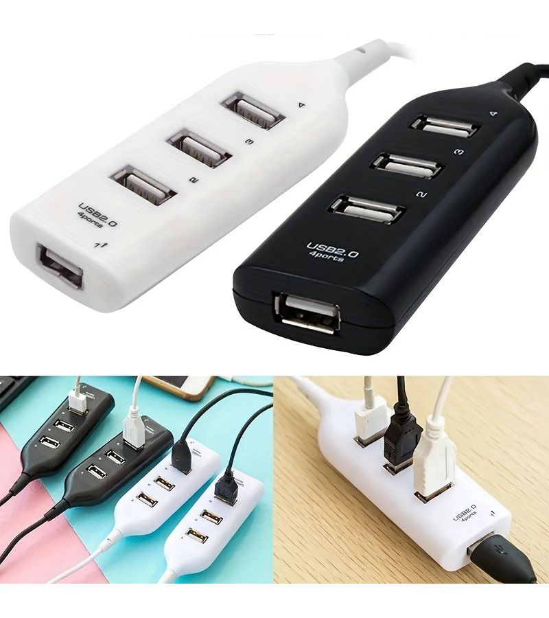 4 منافذ USB 2.0 Hub عالي السرعة متعدد منافذ USB باللون الأسود لإكسسوارات الكمبيوتر - Image 5