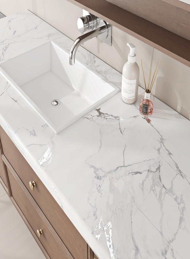 ReWallpaper ورق جدران رخامي ReWallpaper قابل للتقشير واللصق، ورق جدران رخامي أبيض رمادي غير لامع مقاوم للماء، مناسب لأسطح العمل والخزائن والحمامات والمطبخ، ولفائف فينيل ذاتية اللصق، مقاس 15.8 بوصة × 10 أقدام - Image 3