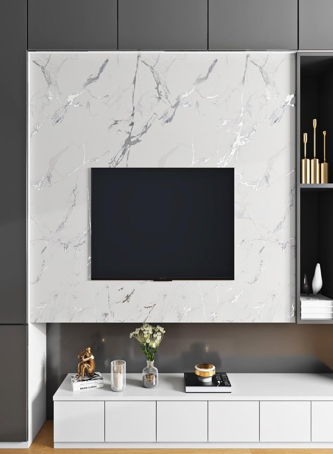 ReWallpaper ورق جدران رخامي ReWallpaper قابل للتقشير واللصق، ورق جدران رخامي أبيض رمادي غير لامع مقاوم للماء، مناسب لأسطح العمل والخزائن والحمامات والمطبخ، ولفائف فينيل ذاتية اللصق، مقاس 15.8 بوصة × 10 أقدام - Image 5