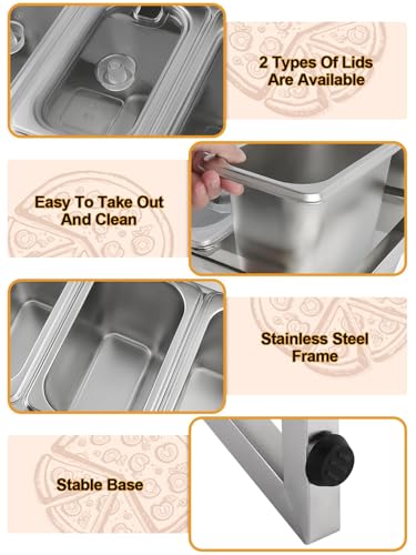 Lanstics Pizza Topping Station 8 Pans Pizza Storage Container Topping containers with Lids Spoon Condiment Organizers Buffet Containers Set for Restaurant Pizza Sauce Jam Fruit Ingredient - Image 3