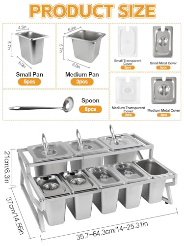 Lanstics Pizza Topping Station 8 Pans Pizza Storage Container Topping containers with Lids Spoon Condiment Organizers Buffet Containers Set for Restaurant Pizza Sauce Jam Fruit Ingredient - Image 2