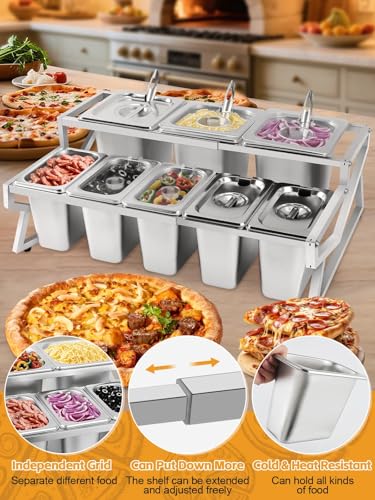 Lanstics Pizza Topping Station 8 Pans Pizza Storage Container Topping containers with Lids Spoon Condiment Organizers Buffet Containers Set for Restaurant Pizza Sauce Jam Fruit Ingredient - Image 5