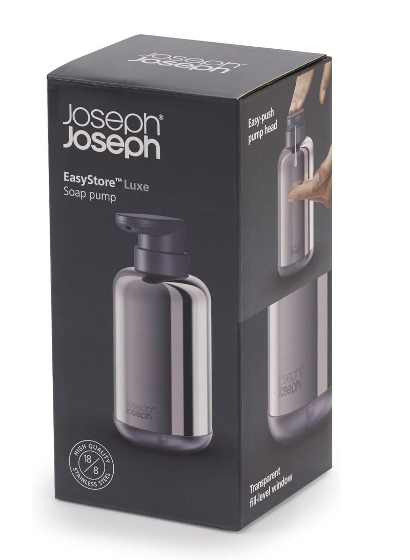 Joseph Joseph مضخة صابون Easystore Luxe مع نافذة مستوى التعبئة ورأس مضخة سهل الدفع وقاعدة غير قابلة للانزلاق وقابلة لإعادة التعبئة من الفولاذ المقاوم للصدأ مقاس واحد - Image 2