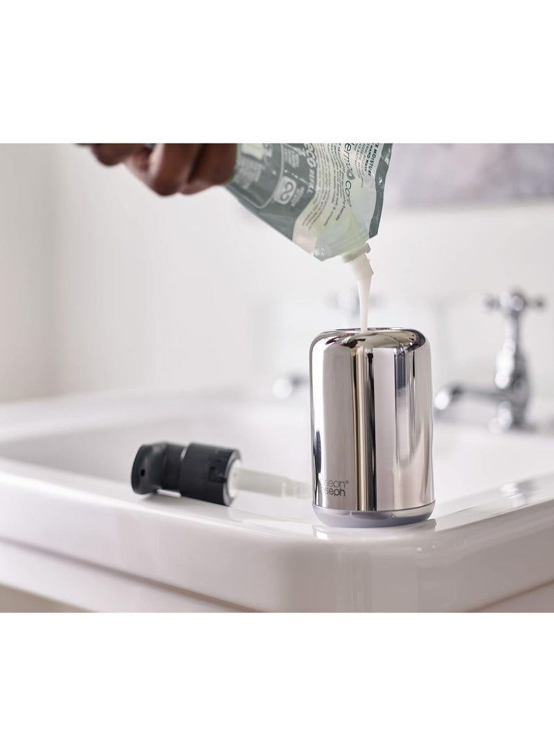 Joseph Joseph مضخة صابون Easystore Luxe مع نافذة مستوى التعبئة ورأس مضخة سهل الدفع وقاعدة غير قابلة للانزلاق وقابلة لإعادة التعبئة من الفولاذ المقاوم للصدأ مقاس واحد - Image 3