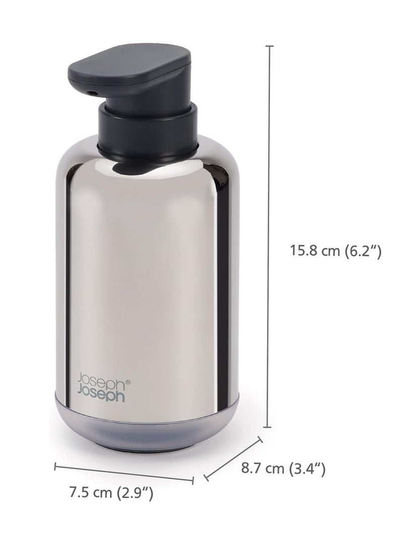 Joseph Joseph مضخة صابون Easystore Luxe مع نافذة مستوى التعبئة ورأس مضخة سهل الدفع وقاعدة غير قابلة للانزلاق وقابلة لإعادة التعبئة من الفولاذ المقاوم للصدأ مقاس واحد - Image 4