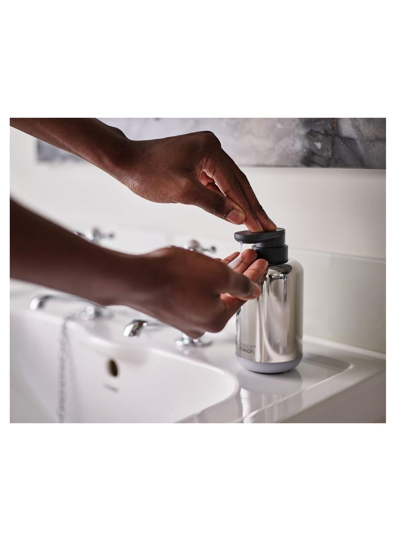 Joseph Joseph مضخة صابون Easystore Luxe مع نافذة مستوى التعبئة ورأس مضخة سهل الدفع وقاعدة غير قابلة للانزلاق وقابلة لإعادة التعبئة من الفولاذ المقاوم للصدأ مقاس واحد - Image 5