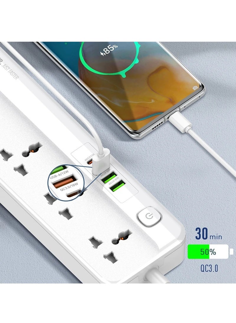 إل دينو - مشترك كهرباء LDNIO SC5415 مع 5 منافذ طاقة و4 منافذ USB – قدرة إجمالية 2500 واط – حماية متكاملة – كابل 2 متر – تصميم مقاوم للاشتعال – أبيض - Image 1