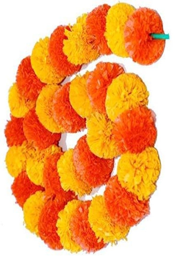 Logro Pack of 10 Strings Yellow Orange Artificial Marigold Flowers (Genda phool) for Home Decoration, Diwali Dassehra Ganesh Festival Decoration Approx 5 Ft - Image 2