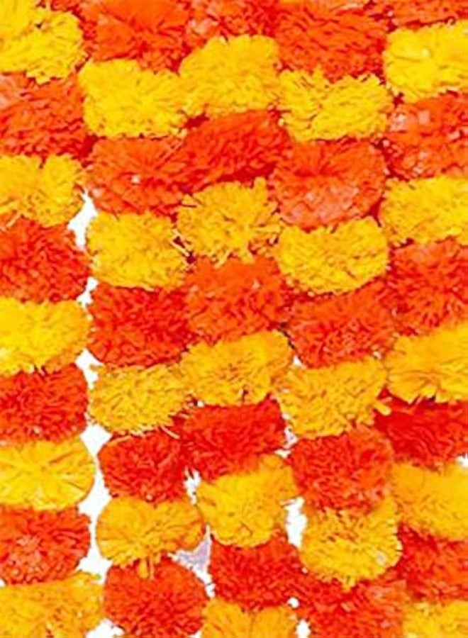 Logro Pack of 10 Strings Yellow Orange Artificial Marigold Flowers (Genda phool) for Home Decoration, Diwali Dassehra Ganesh Festival Decoration Approx 5 Ft - Image 1