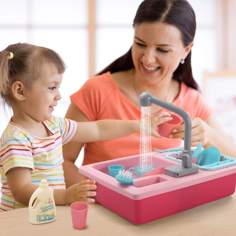 CUTE STONE Color Changing Play Kitchen Sink Toys Children Electric Dishwasher Playing Toy with Running WaterUpgraded Real Faucet and Play DishesPretend Role Play Toys for Kids Boys Girls - Image 3