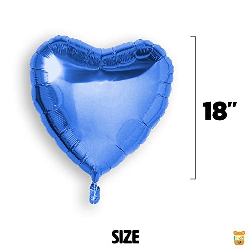 Just Party 5 Pcs Blue & Black 18 Inch Heart Shape Foil Balloons with Shiny Surface For Birthdays/Anniversary/Engagement/Baby Shower/bachelorette Party Decorations (Satin Roll & Straw Included) - Image 3