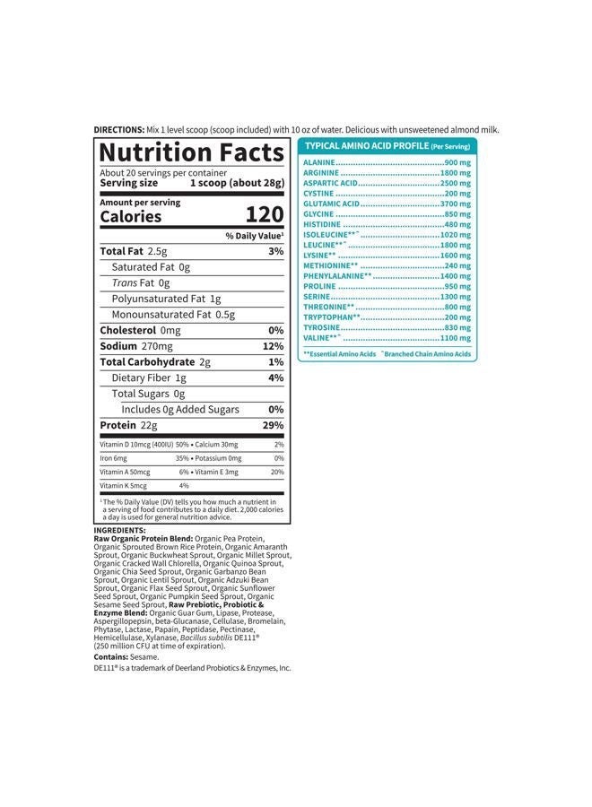 Garden of Life Organic Vegan Protein Powder, Unflavored Protein Powder, Garden of Life 22g Plant Based Protein & BCAAs, Organic Protein Powder with Probiotics & Enzymes, Non-GMO, Gluten-Free Lactose Free 1.2 LB Packaging May Vary - Image 2