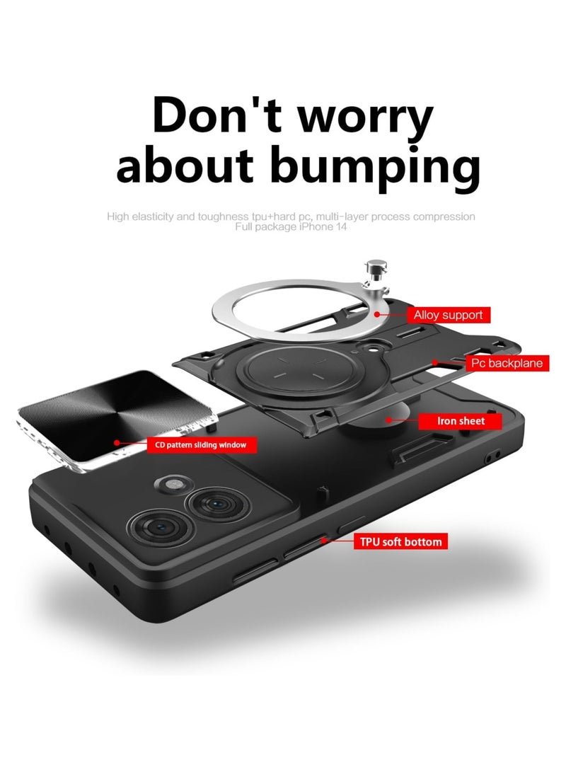 Motorola Edge 40 Neo 5G Mobile Phone Case Cover, Slide Camera Lens Cover, 360°Rotating Kickstand Ring, Bumper Shockproof Phone Case，Compatible with Car Magnetic Mount - Image 4