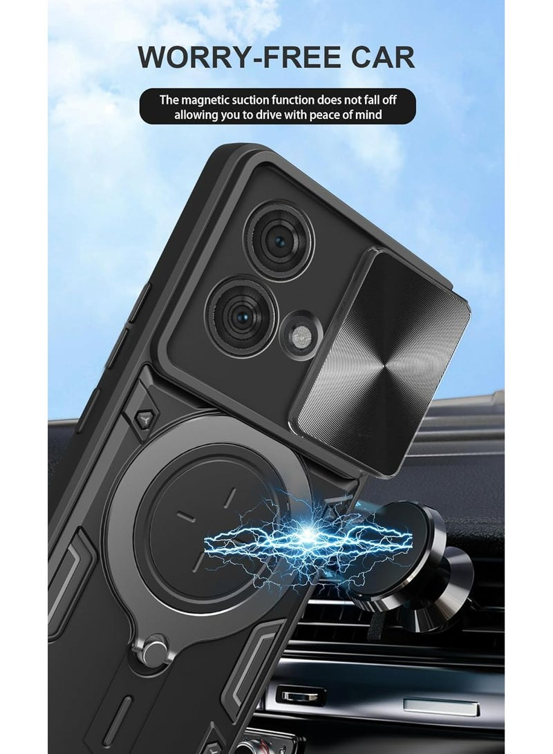 Motorola Edge 40 Neo 5G Mobile Phone Case Cover, Slide Camera Lens Cover, 360°Rotating Kickstand Ring, Bumper Shockproof Phone Case，Compatible with Car Magnetic Mount - Image 5
