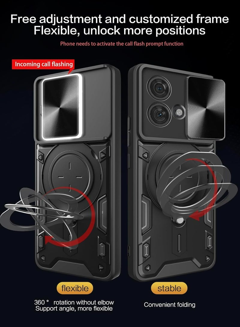 Motorola Edge 40 Neo 5G Mobile Phone Case Cover, Slide Camera Lens Cover, 360°Rotating Kickstand Ring, Bumper Shockproof Phone Case，Compatible with Car Magnetic Mount - Image 2