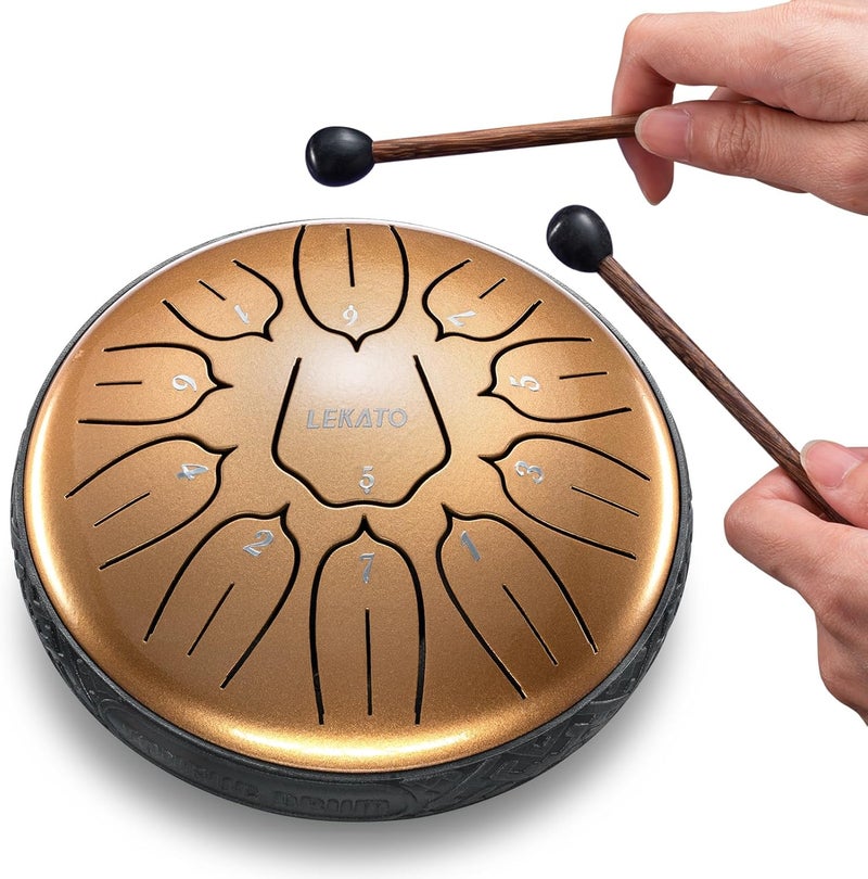 LEKATO Steel Drum 6 Inch 11 Note, Tongue Drum D Major Hand Chakra Drum for Entertainment Musical Education Zen Meditation Yoga, Gift for Families - Image 1