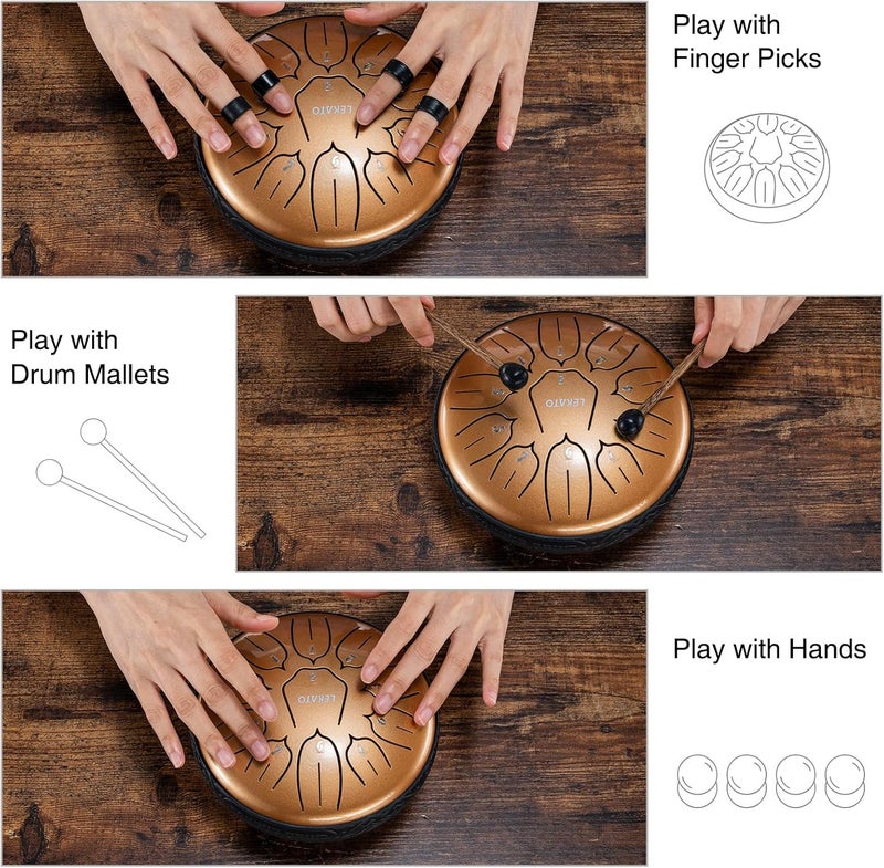 LEKATO Steel Drum 6 Inch 11 Note, Tongue Drum D Major Hand Chakra Drum for Entertainment Musical Education Zen Meditation Yoga, Gift for Families - Image 3