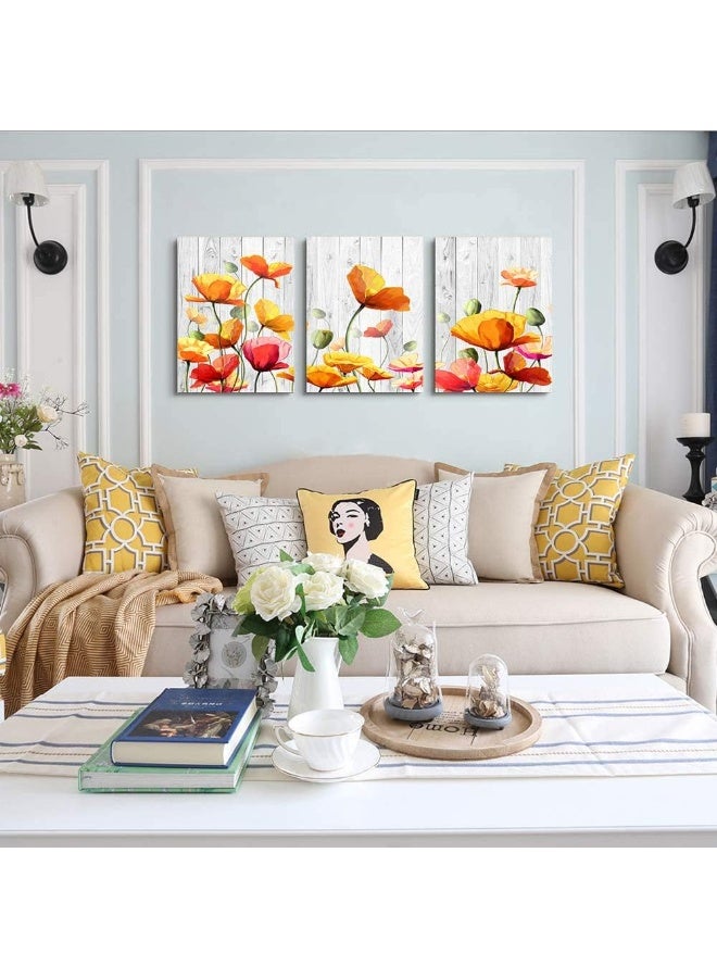 TTHYUEWS Bedroom Decoration kitchen Wall Artworks Canvas Wall Art for Living Room, 3 piece bathroom Wall decor Yellow flowers Watercolor painting posters Pictures office restaurant wall painting Home decor - Image 3