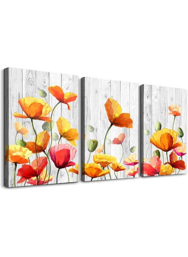 TTHYUEWS Bedroom Decoration kitchen Wall Artworks Canvas Wall Art for Living Room, 3 piece bathroom Wall decor Yellow flowers Watercolor painting posters Pictures office restaurant wall painting Home decor - Image 1