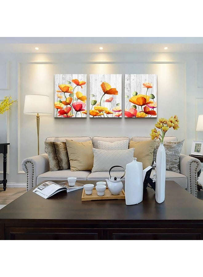 TTHYUEWS Bedroom Decoration kitchen Wall Artworks Canvas Wall Art for Living Room, 3 piece bathroom Wall decor Yellow flowers Watercolor painting posters Pictures office restaurant wall painting Home decor - Image 2