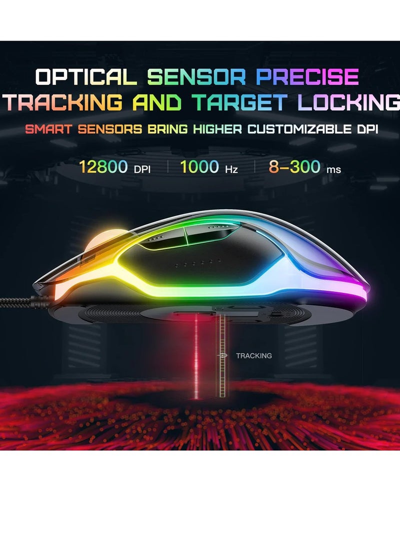 onikuma CW925 Gaming Mouse Wired- Full Customized Software - 8 Macro Programmable Buttons - Up to 12800 DPI - Chroma RGB Backlit High Precision Sensor -Ultra-Lightweight Ergonomic Design For with PC/Mac/Laptop | Transparent Black - Image 2