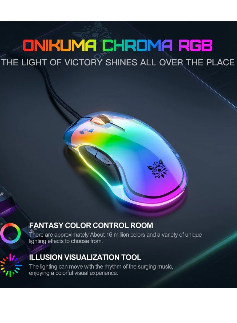 onikuma CW925 Gaming Mouse Wired- Full Customized Software - 8 Macro Programmable Buttons - Up to 12800 DPI - Chroma RGB Backlit High Precision Sensor -Ultra-Lightweight Ergonomic Design For with PC/Mac/Laptop | Transparent Black - Image 3