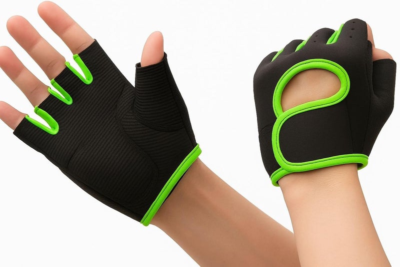 قفازات نصف أصبع للتمارين الرياضية ورفع الاثقال وركوب الدراجات Size M، أسود/أخضر