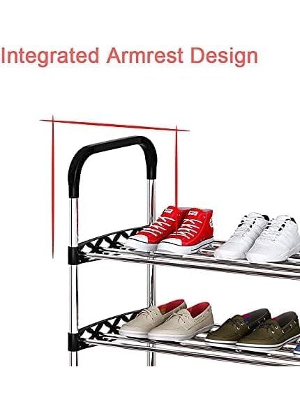 TONSYL TONSYL Heavy Duty Metal Shoe Rack Multifunctional Storage Cabinet 5 Tiers Long Stainless Steel Pipes Per Stand Adjustable Shoe Shelf Storage Organizer Home Modern Footwear  - Image 4