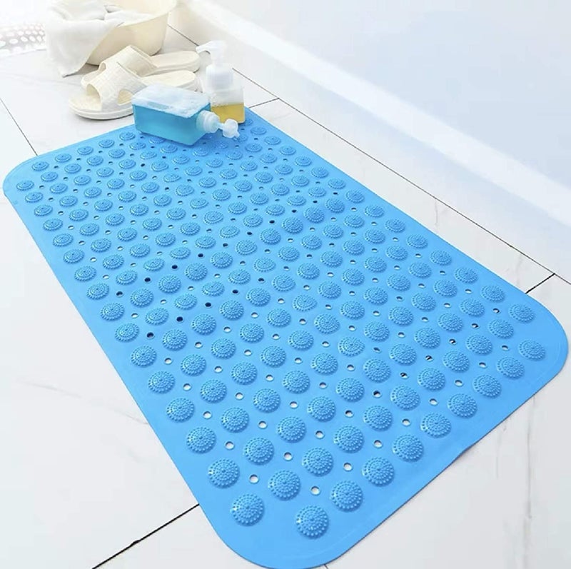 Gopad Bathtub and Shower Mats NonSlip Bath Mat Bath Tub Mat with Suction Cups Drain Holes for Bathroom Silicone Bathtub Mat Anti Skid Bathroom Mat 100 X 39 CmBlue 1 Pcs - Image 1
