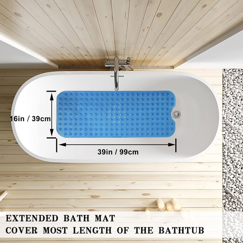 Gopad Bathtub and Shower Mats NonSlip Bath Mat Bath Tub Mat with Suction Cups Drain Holes for Bathroom Silicone Bathtub Mat Anti Skid Bathroom Mat 100 X 39 CmBlue 1 Pcs - Image 3