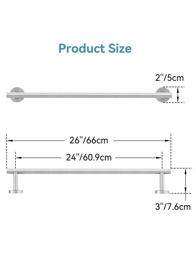 IOQ Brushed Nickel Towel Bar, 24 Inch Towel Rack for Bathroom Wall-Mounted, SUS304 Stainless Steel, Total Length 26 Inch - Image 2