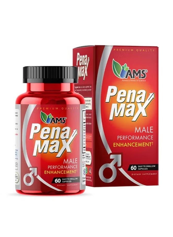 AMS PenaMax Male Vitality Support Supplement – Daily Energy & Performance Formula – Men’s Wellness 60 Capsules - Image 1