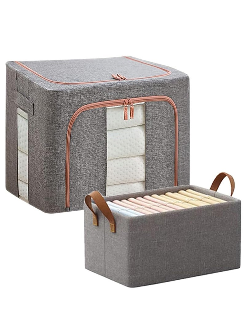 اليسا صندوق منظم لخزانة الأدراج مكون من قطعتين تحت السرير وسلة تخزين قابلة للطي لتنظيم الملابس والملاءات والألعاب والكتب لصناديق تنظيم المكتب وغرفة المعيشة وغرفة النوم (كبير/رمادي متوسط) - Image 1