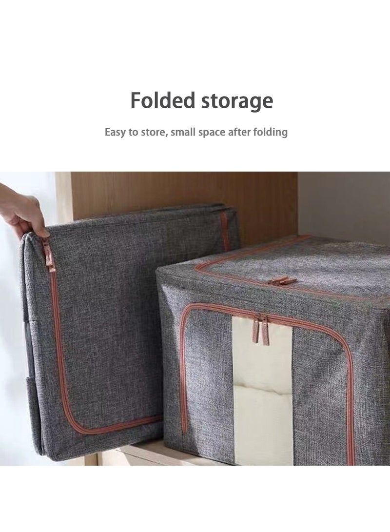 اليسا صندوق منظم لخزانة الأدراج مكون من قطعتين تحت السرير وسلة تخزين قابلة للطي لتنظيم الملابس والملاءات والألعاب والكتب لصناديق تنظيم المكتب وغرفة المعيشة وغرفة النوم (كبير/رمادي متوسط) - Image 4