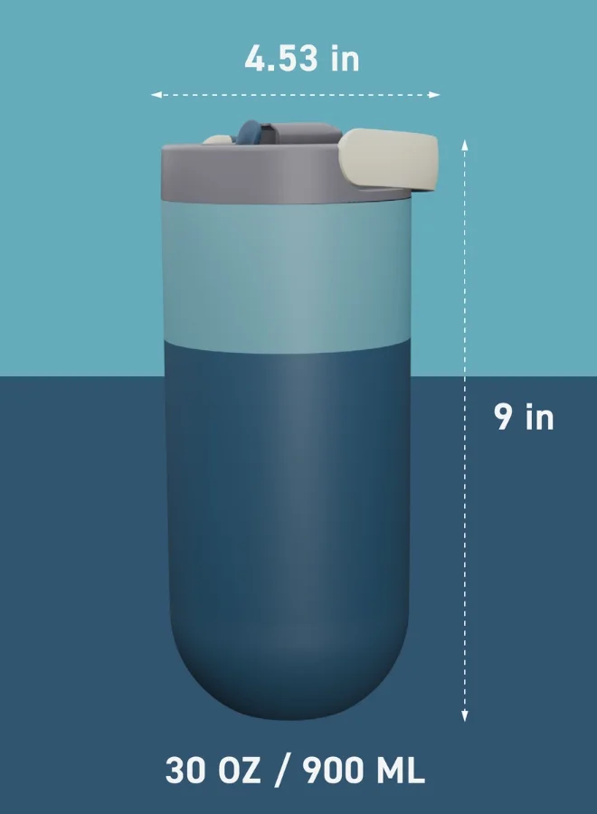 Asobu Orbit Pop-Up Lid Water Bottle 880ml, Sleek Insulated Stainless Steel Bottle with Spill Proof Pop-Up Lid and Carry Handle, Keeps Drinks Cold for 24 Hours, BPA Free, Perfect for Iced Coffee, Travel and Everyday Hydration