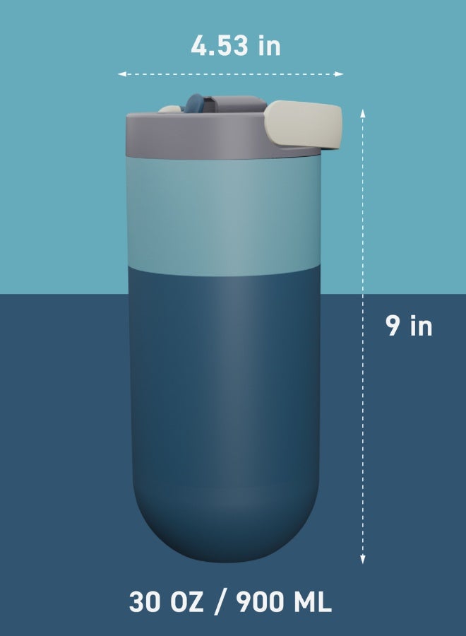 asobu Orbit Pop-Up Lid Water Bottle 880ml, Sleek Insulated Stainless Steel Bottle with Spill Proof Pop-Up Lid and Carry Handle, Keeps Drinks Cold for 24 Hours, BPA Free, Perfect for Iced Coffee, Travel and Everyday Hydration - Image 2