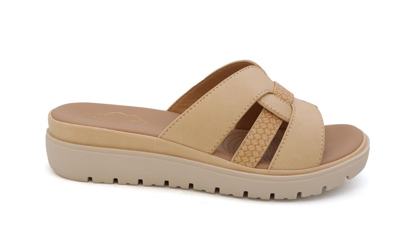 YOKI TUNSA-14 Wedge Platform Sandals - Slip On Wedge Sandals for Women with H-Band Braided Strap and Comfort Footbed, Open Toe Platform Slides - Beige, Size 10 - Image 2