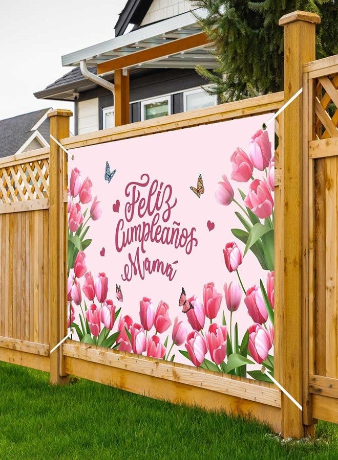 Lofaris Feliz Cumpleaños Mama Party Banner Mexico Happy Birthday Backdrop for Mother Best Mom Ever I Love Mom Floral Party Decorations Photo Booth Props - Image 4