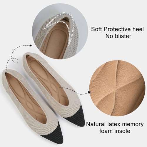 TINGRISE Women's Flats Shoes Pointed Toe Knit Ballet Comfortable Dressy Slip On Flat Black and Beige US10 - Image 2