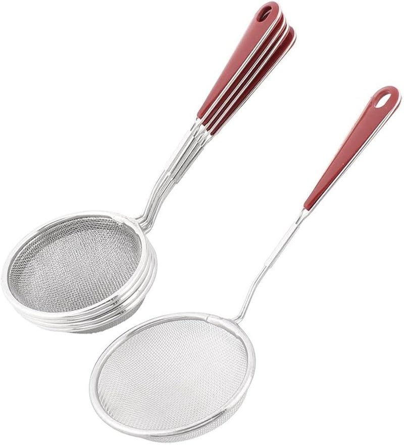 Fine Mesh Strainer Skimmer Ladle Set 5 Pcs 9 Inches Long Plastic Handle - Image 1