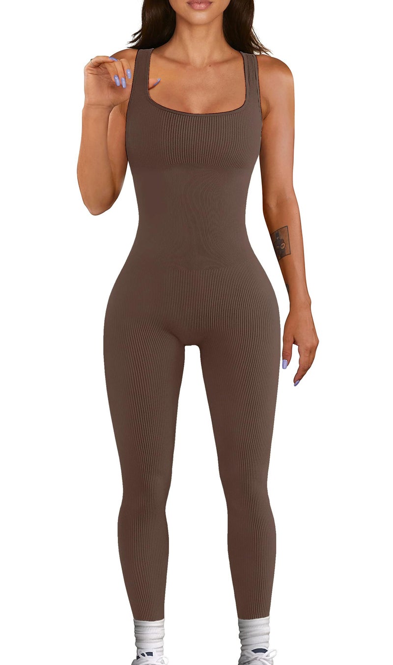 YIOIOIO Women Workout Seamless Jumpsuit Yoga Ribbed Bodycon One Piece Tank Top Leggings Romper - Image 1