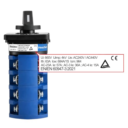 Heschen Universal Rotary Cam Selector Changeover Switch, SZW26-63/D404.4, 660V 63A, ON-Off-ON 3 Position 4 Phase, 4NO+4NC, 16 Terminals, CE - Image 4