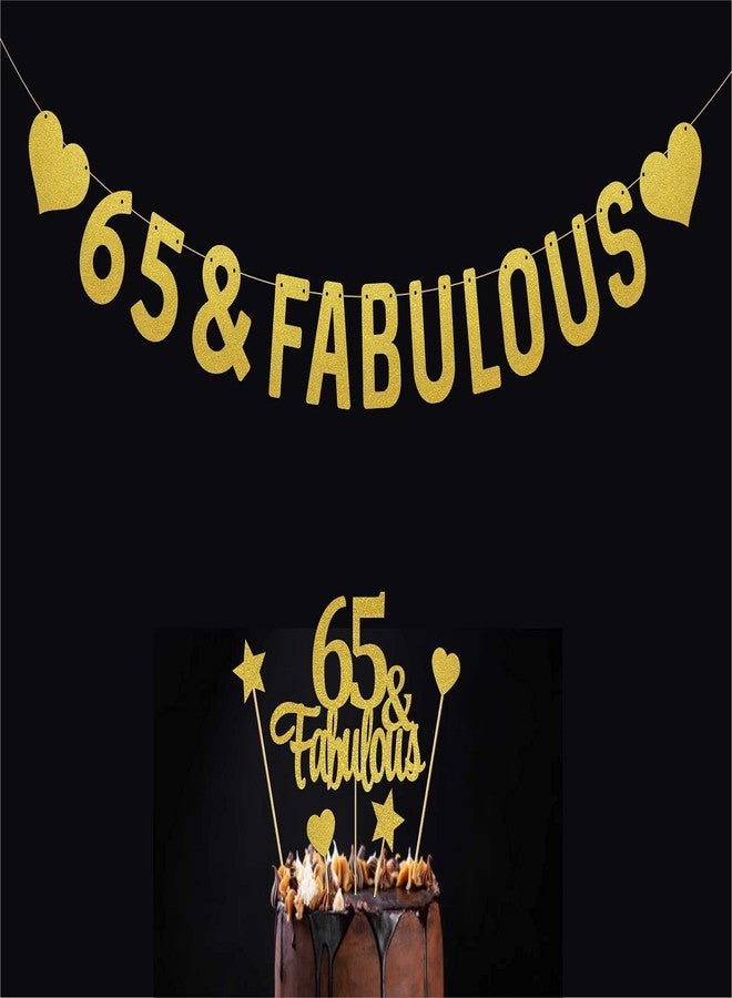 SVM CRAFT® 65 Fabulous Cake Topper & Banner Gold Glitter - 65 Anniversary/Birthday Cake Topper Party Decoration (65th) - Image 1